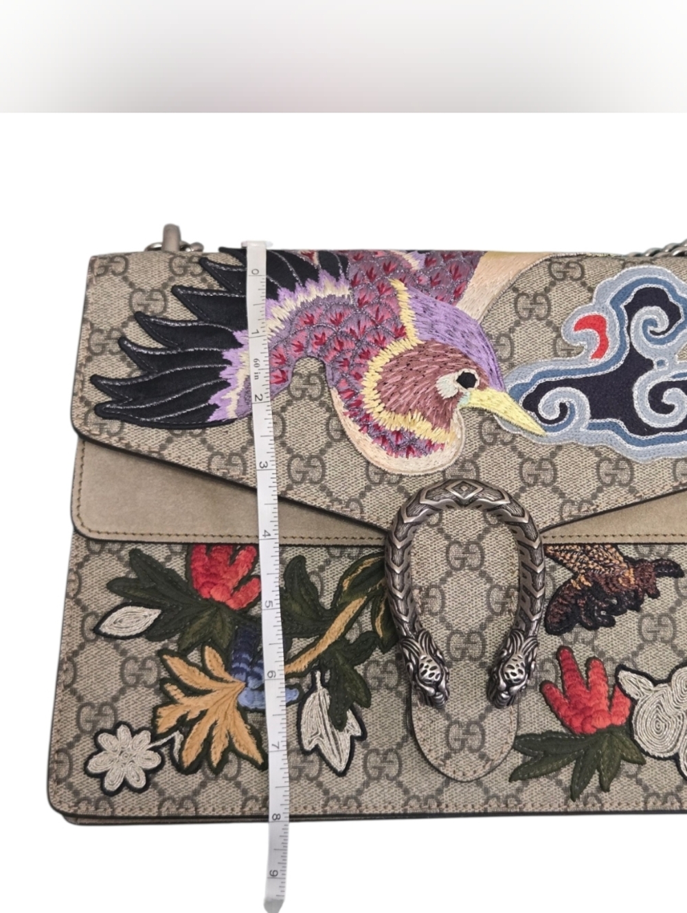 Gucci Dionysus Embroidered GG Supreme Shoulder Bag in Beige Taupe - Picture 13 of 15